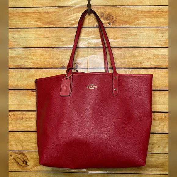 Coach Handbags - Coach Red & Signature Brown Reversible City Tote